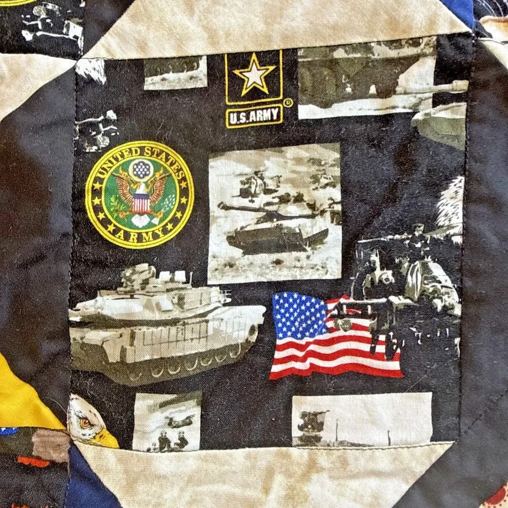 Vintage Handmade Patchwork Military Appreciation Quilt Lap/Baby Blanket  42”X48”